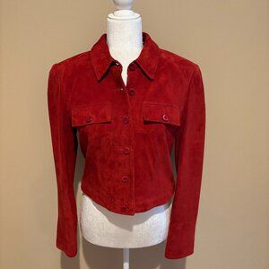 Worth Red Suede Leather Cropped Jacket - Vintage